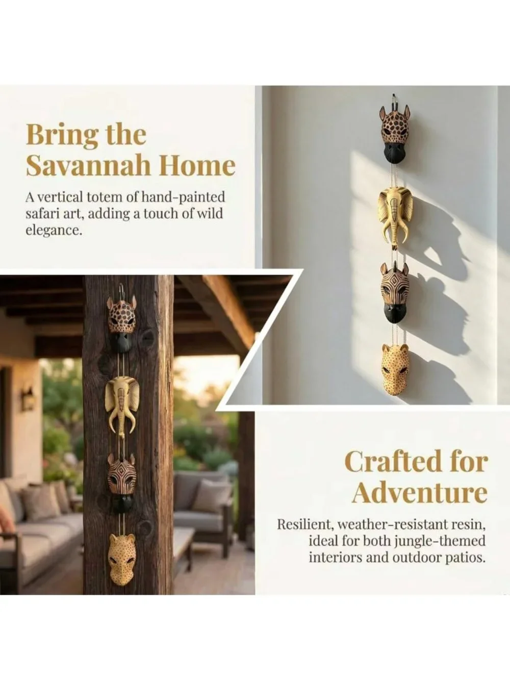 Hand-Painted African Masks Wall Decor Set of 4, Safari Animal Art for Home Decor